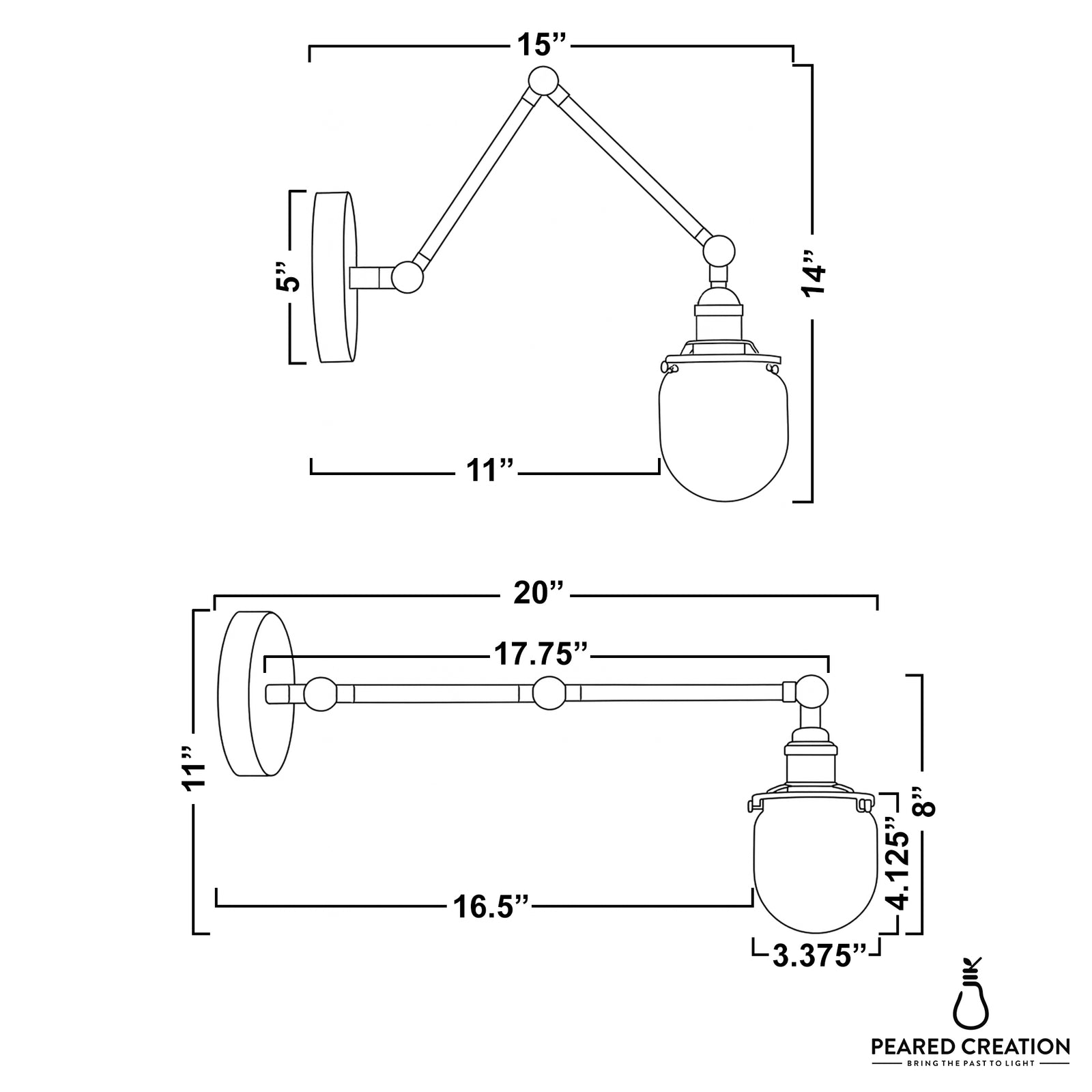 White glass globe sconce with adjustable metal arm and round wall mount in matte finish. - SCONCE MODEL NO. 7575