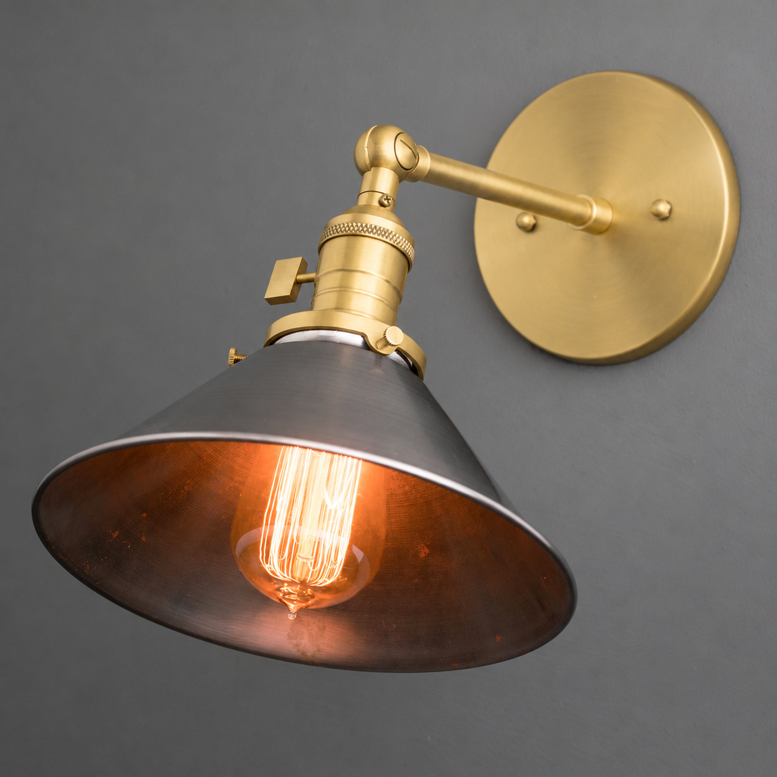SCONCE MODEL NO. 4088 in Raw Brass or Sealed Brass with steel shade