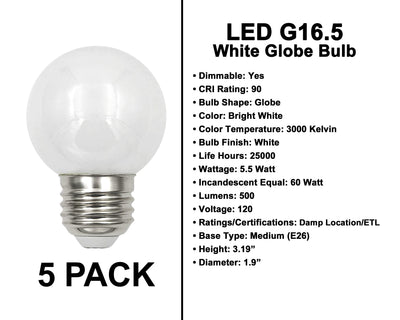 E26 Socket Globe Bulbs - 5 Pack