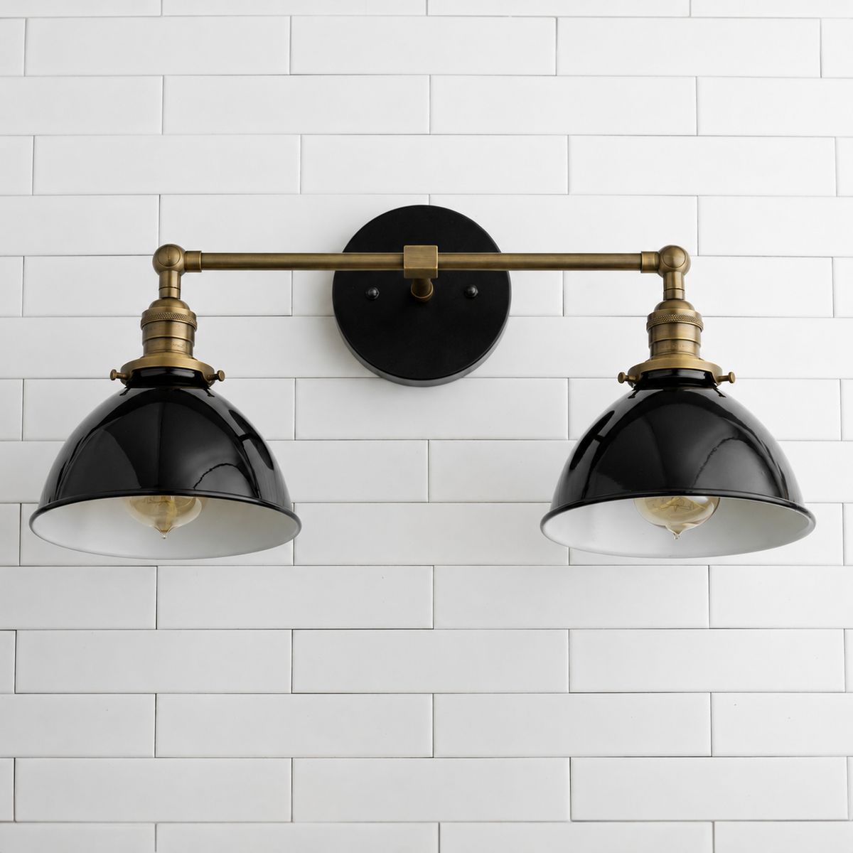 VANITY LIGHT MODEL NO. 7917 in Black/Ant. Brass with black shades