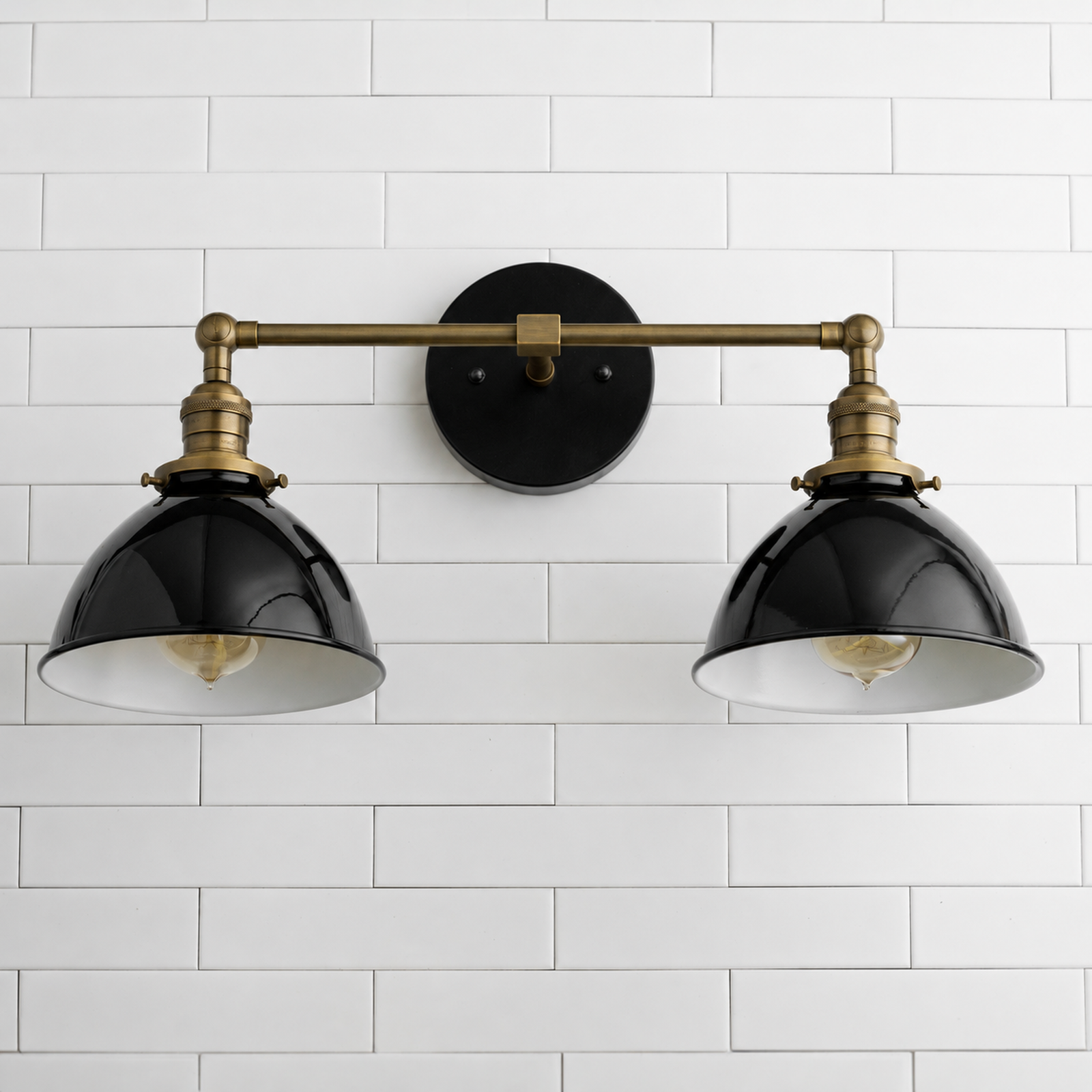 VANITY LIGHT MODEL NO. 7917 in Black/Ant. Brass with black shades
