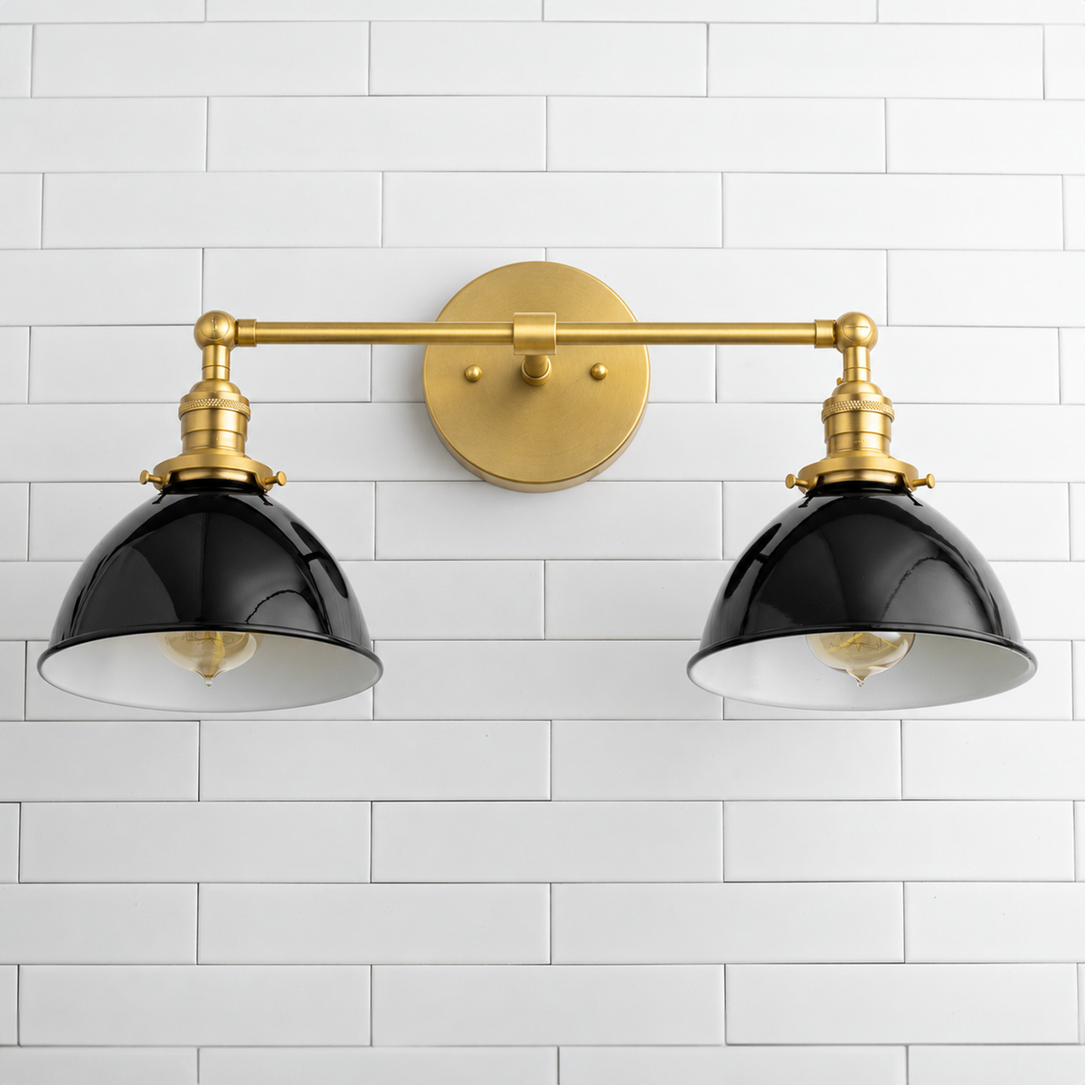 VANITY LIGHT MODEL NO. 7917 in Raw Brass with black shades