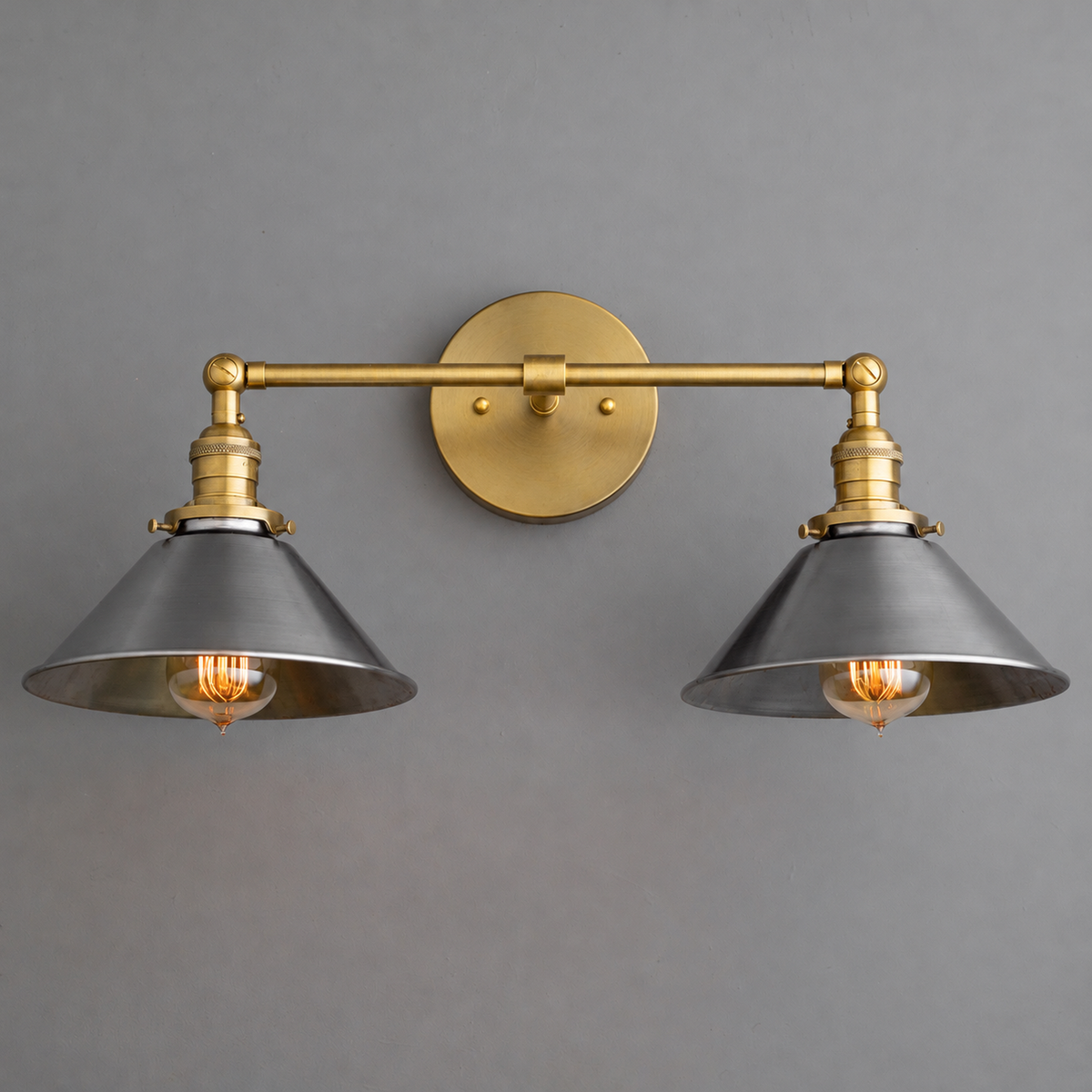 VANITY LIGHT MODEL NO. 0799 in Raw Brass with steel shades