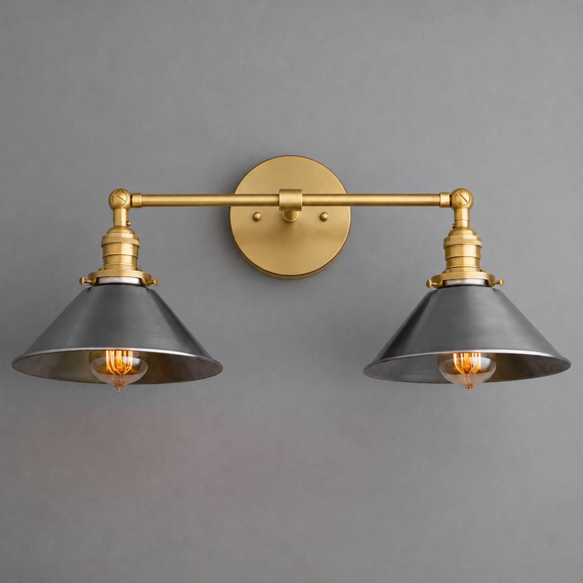 VANITY LIGHT MODEL NO. 0799 in Sealed Brass with steel shades