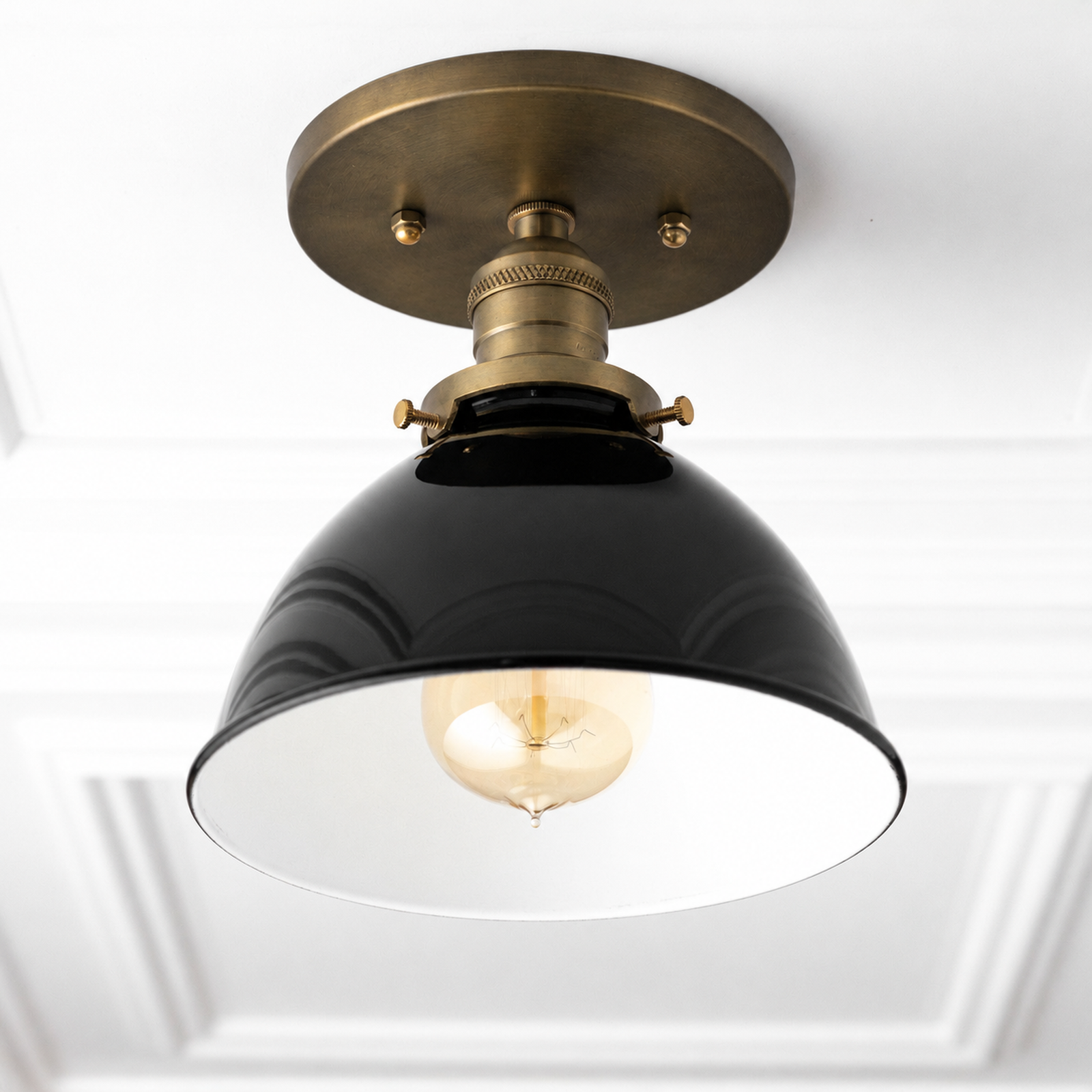 CEILING LIGHT MODEL NO. 7538 in Antique Brass with black shade