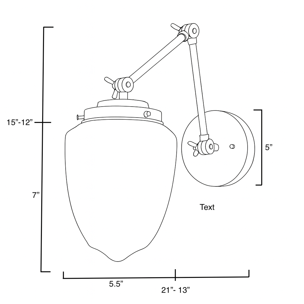 White glass shade sconce with adjustable metal arm and round wall mount, industrial style. - SCONCE MODEL NO. 2595