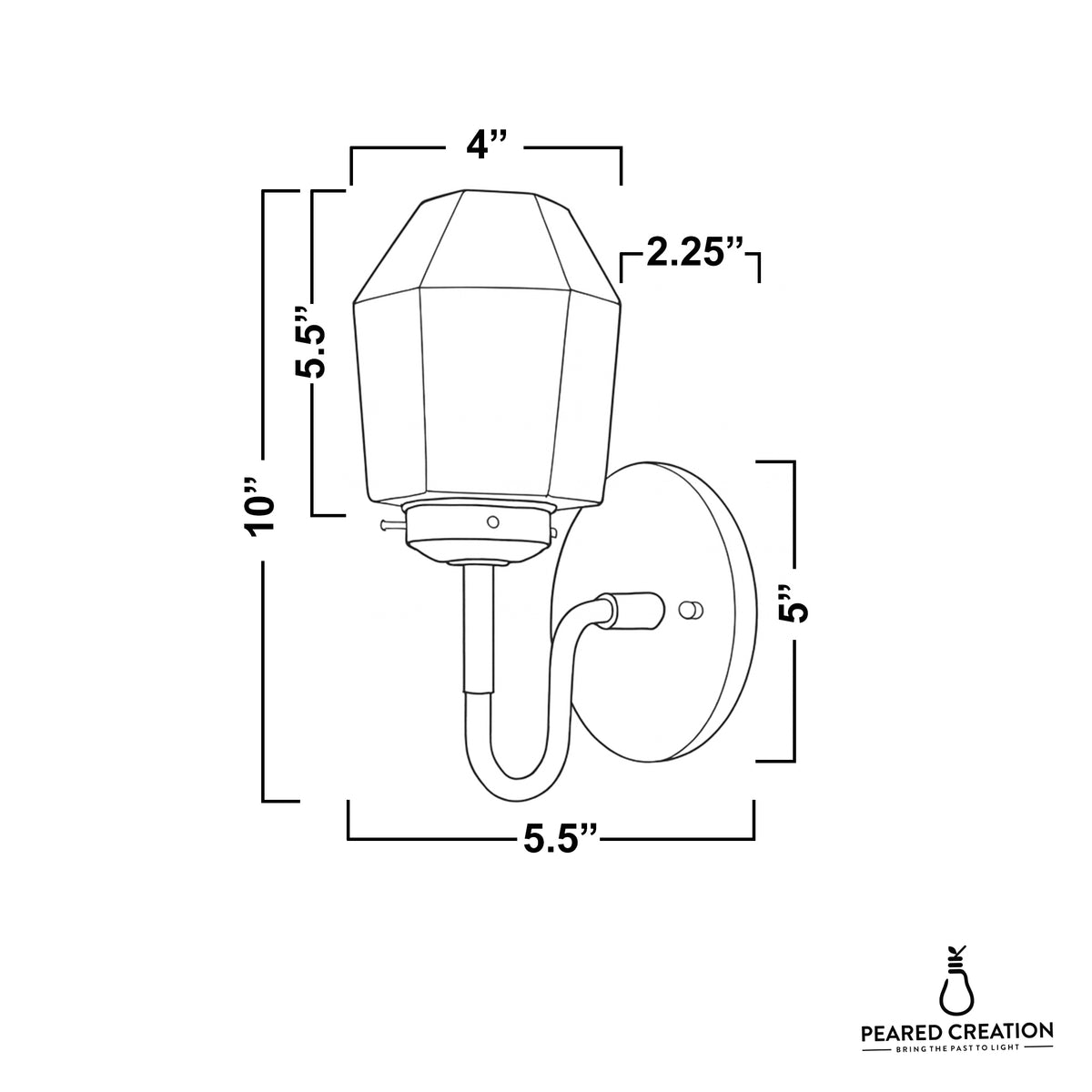 Black metal wall sconce with round backplate and lantern-style glass shade, 10 inches tall. - SCONCE MODEL NO. 1038