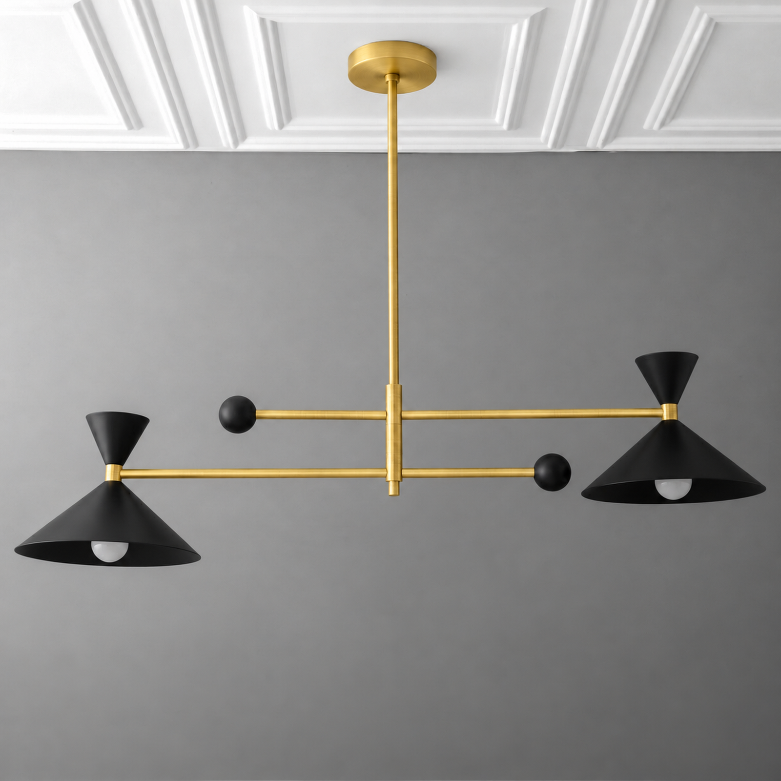 CHANDELIER MODEL NO. 2160 in Raw Brass/Black or Sealed Brass/Black