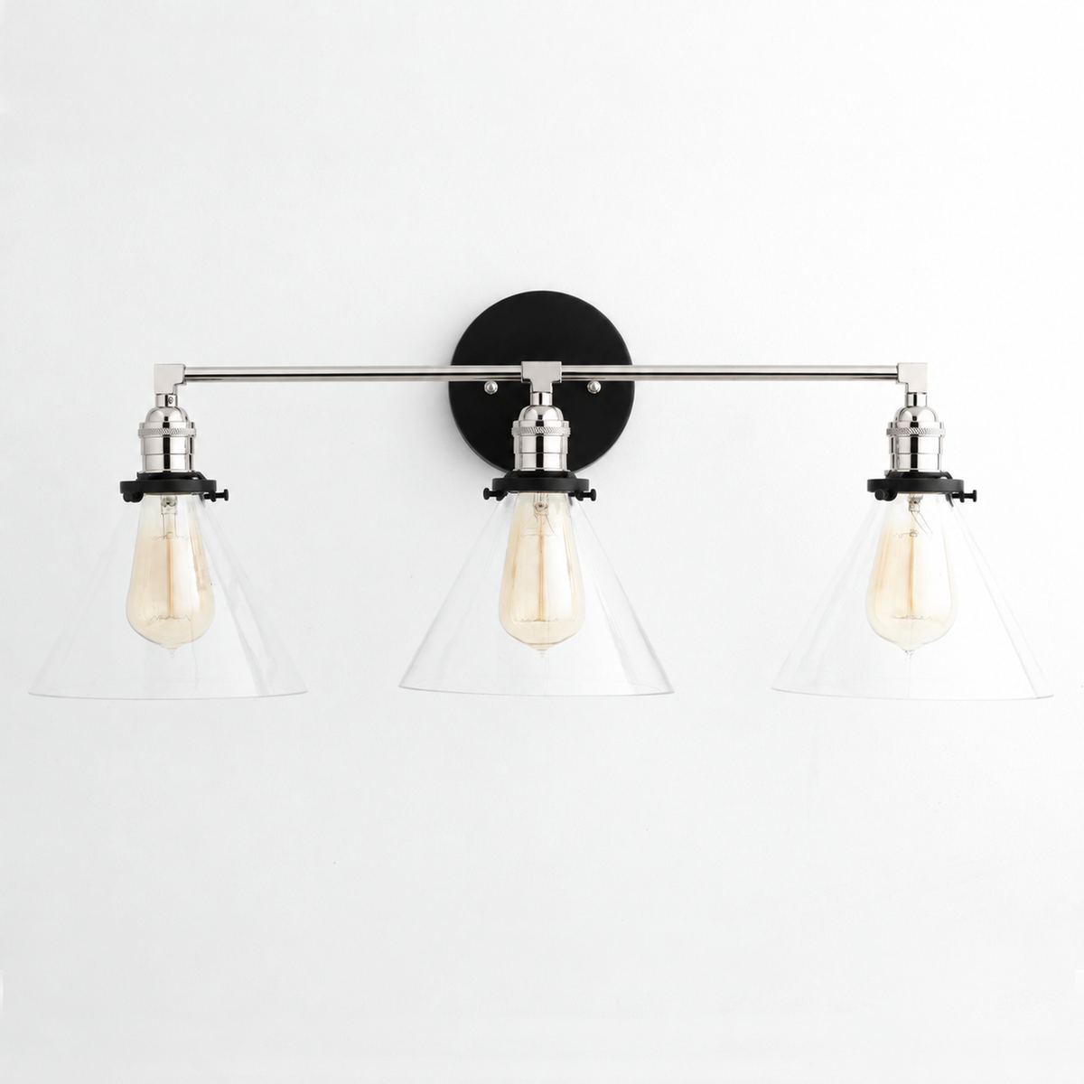 VANITY LIGHT MODEL NO. 5219 in Black/Pol.Nickel/Black with clear shade
