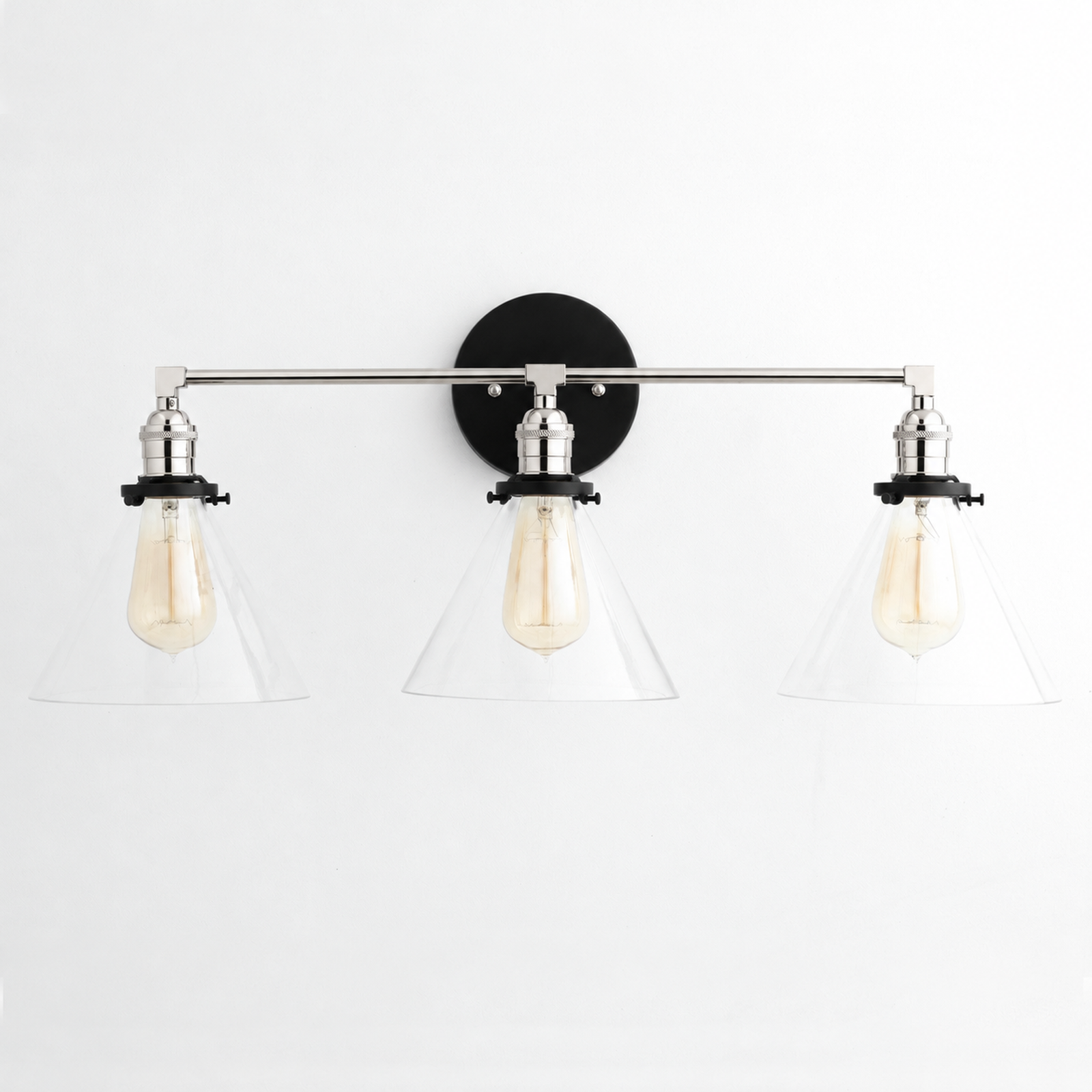 VANITY LIGHT MODEL NO. 5219 in Black/Pol.Nickel/Black with clear shade