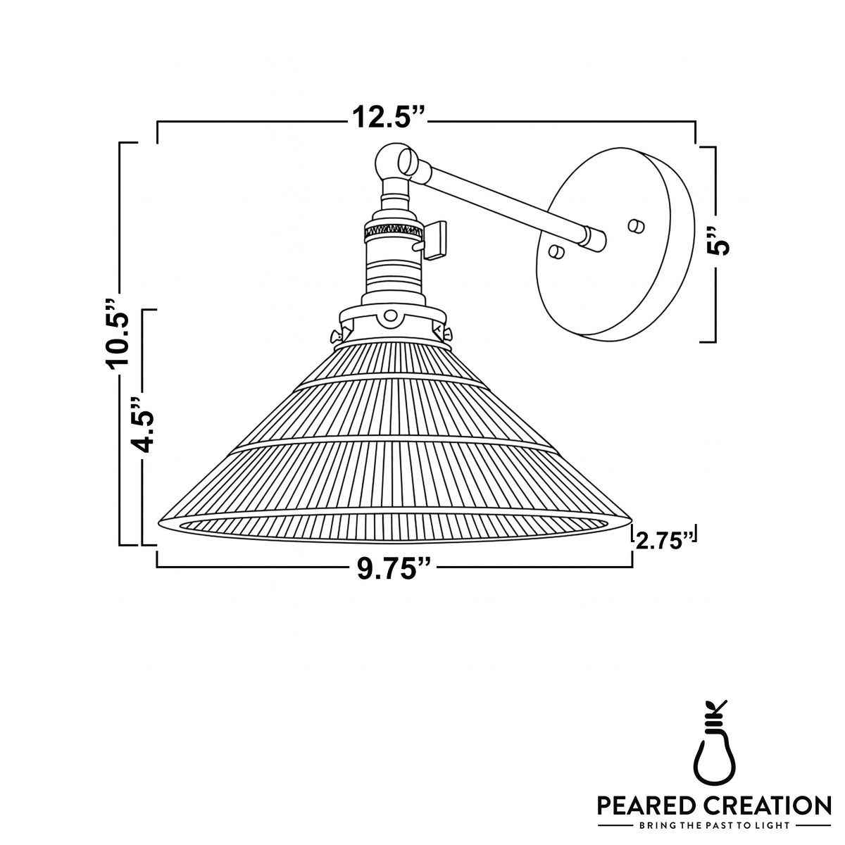 Industrial metal wall sconce with wide ribbed conical shade in dark finish and round mounting plate. - SCONCE MODEL NO. 3170