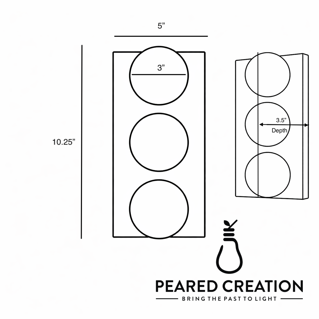 Modern 3-bulb wall sconce with three circular lights vertically aligned in a rectangular frame. - SCONCE MODEL NO. 2623