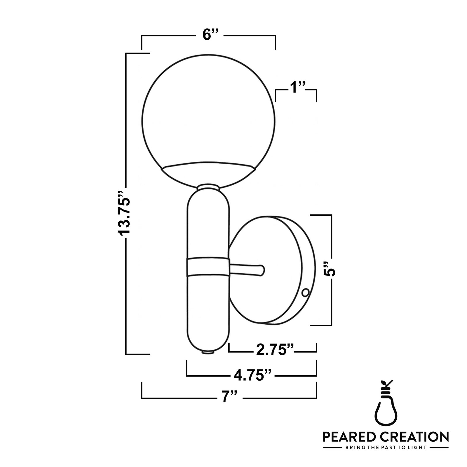 Wall sconce with round globe frosted glass shade and cylindrical brass base with mounting plate. - SCONCE MODEL NO. 4786