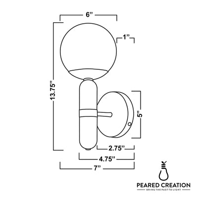 Wall sconce with round globe frosted glass shade and cylindrical brass base with mounting plate. - SCONCE MODEL NO. 4786