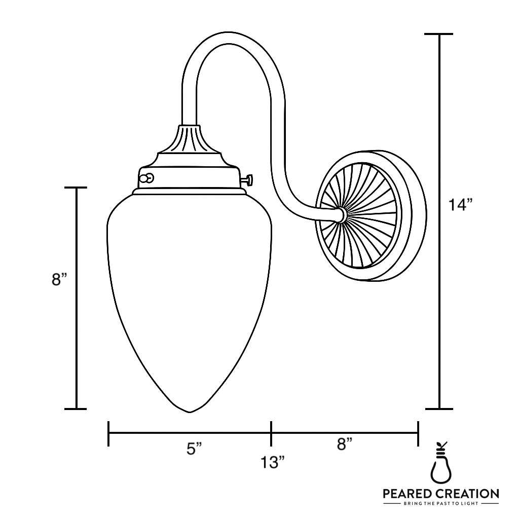 Wall-mounted sconce with curved arm, ribbed circular base, and tapered opaque glass shade in white. - SCONCE MODEL NO. 1094