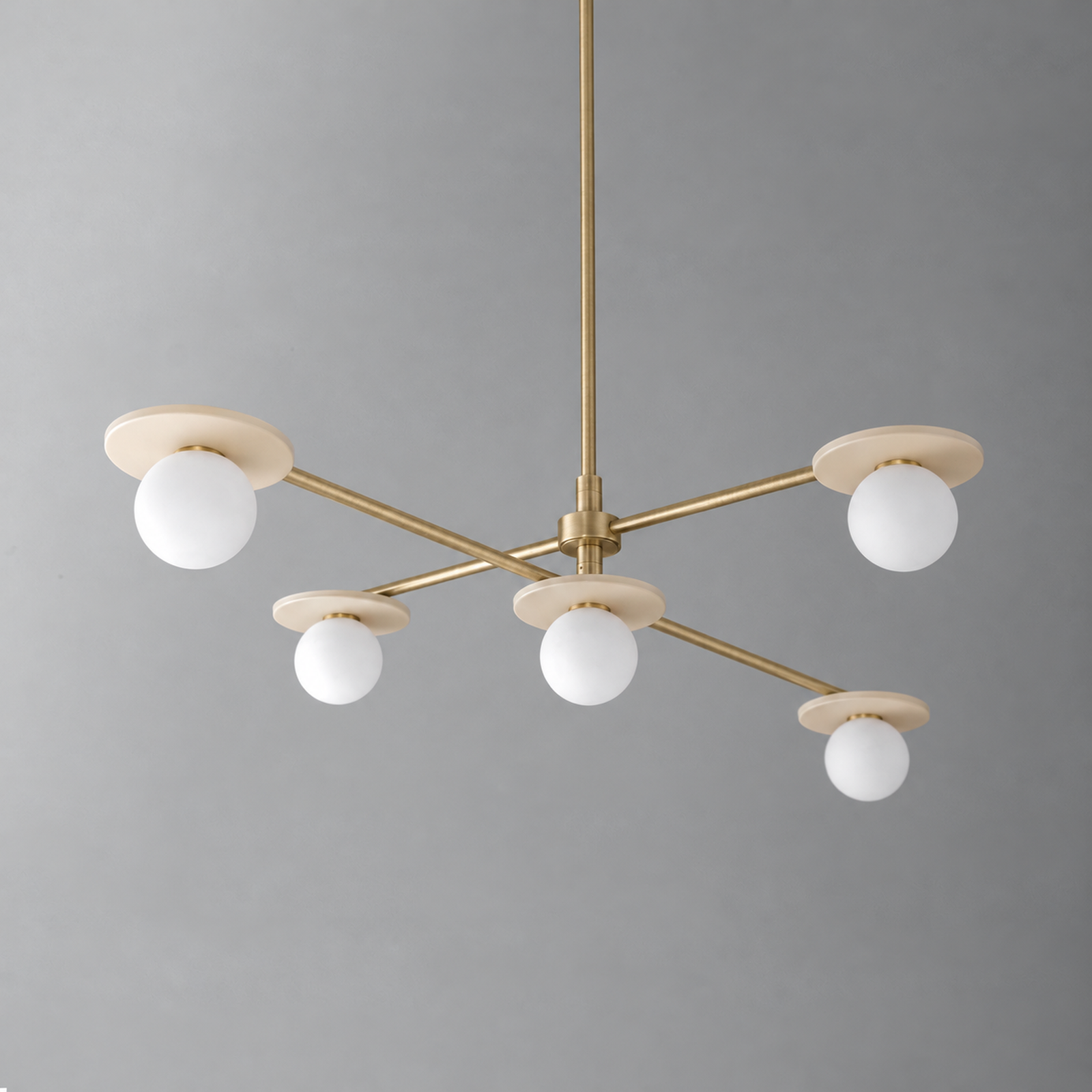 CHANDELIER MODEL NO. 4550 in Raw Brass/Cream