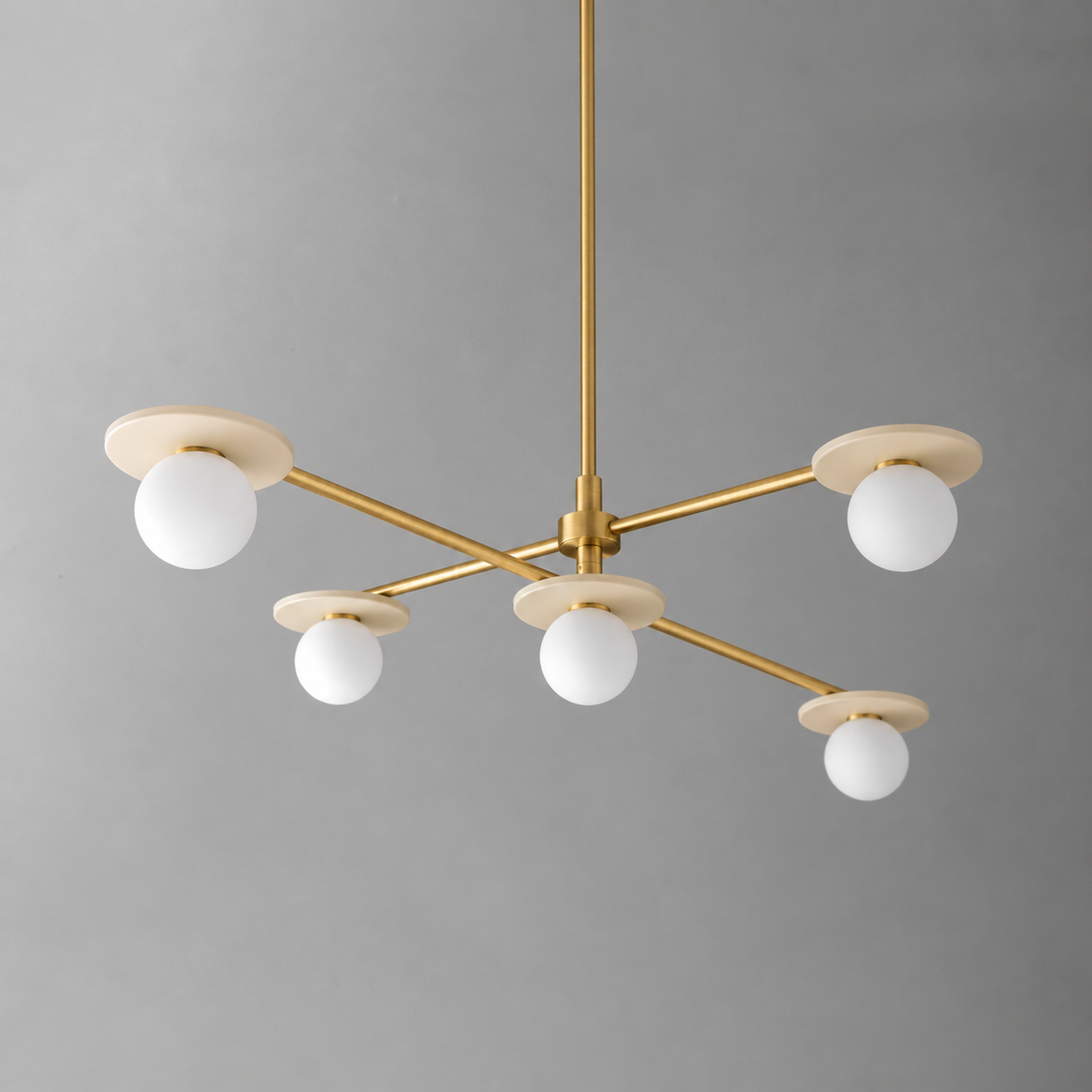 CHANDELIER MODEL NO. 4550 in Sealed Brass/Cream