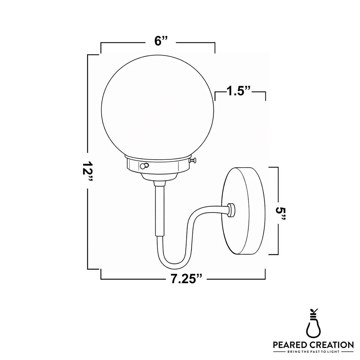 Wall sconce with a round white glass globe shade and curved metal arm in white finish. - SCONCE MODEL NO. 3690