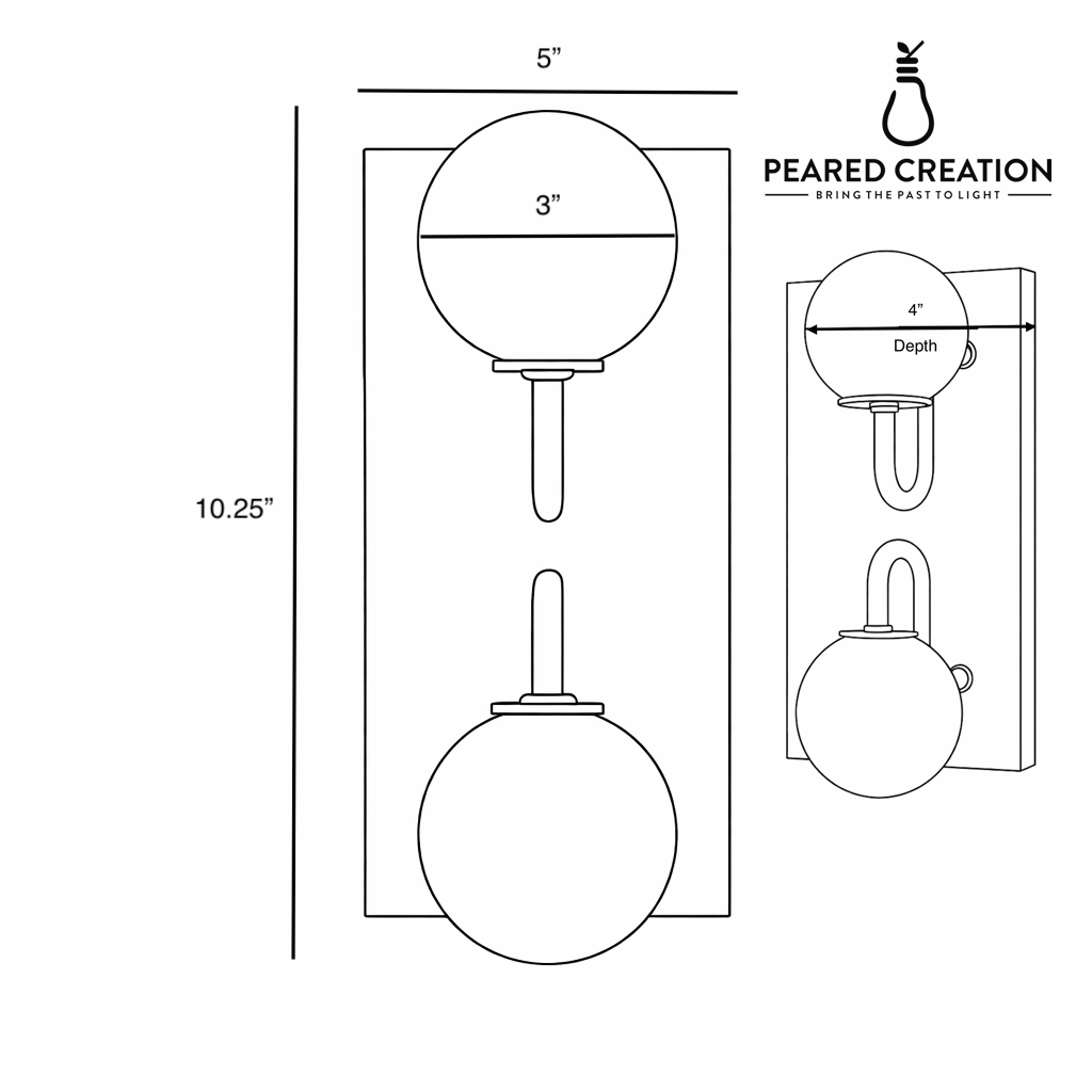 Two-bulb wall sconce with round glass shades and rectangular backplate in a linear design. - SCONCE MODEL NO. 9868
