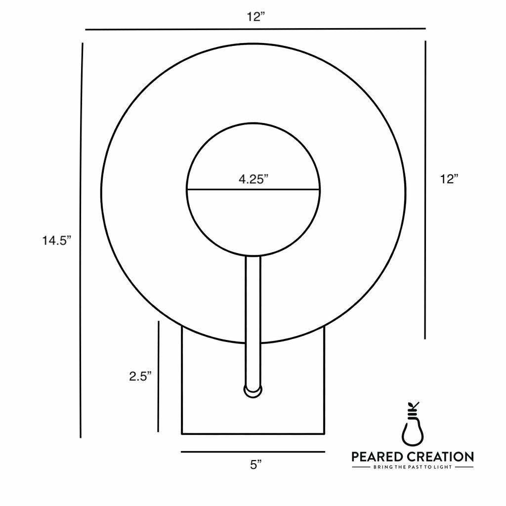 Black metal wall sconce with circular backplate and central cylindrical bulb holder, 12-inch diameter. - SCONCE MODEL NO. 7858