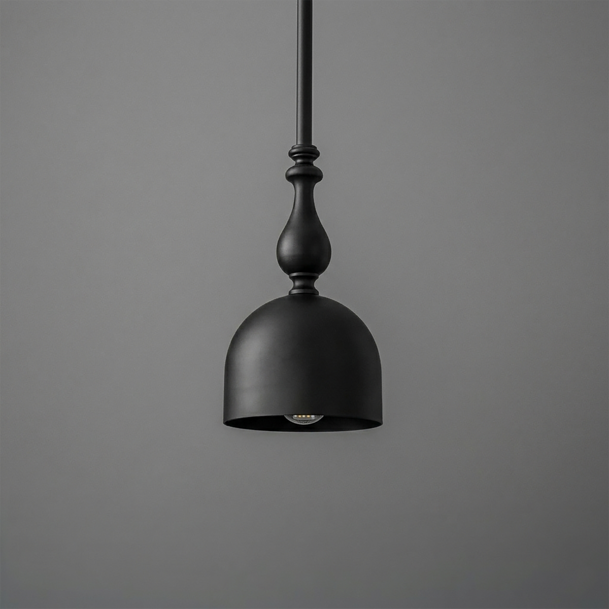 Matte black metal pendant light with deep dome-shaped shade and decorative stem. - PENDANT MODEL N0. 6780