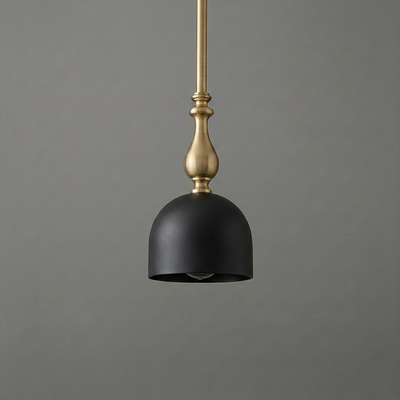 Matte black dome pendant light with brass rod and decorative brass fitting. - PENDANT MODEL N0. 6780