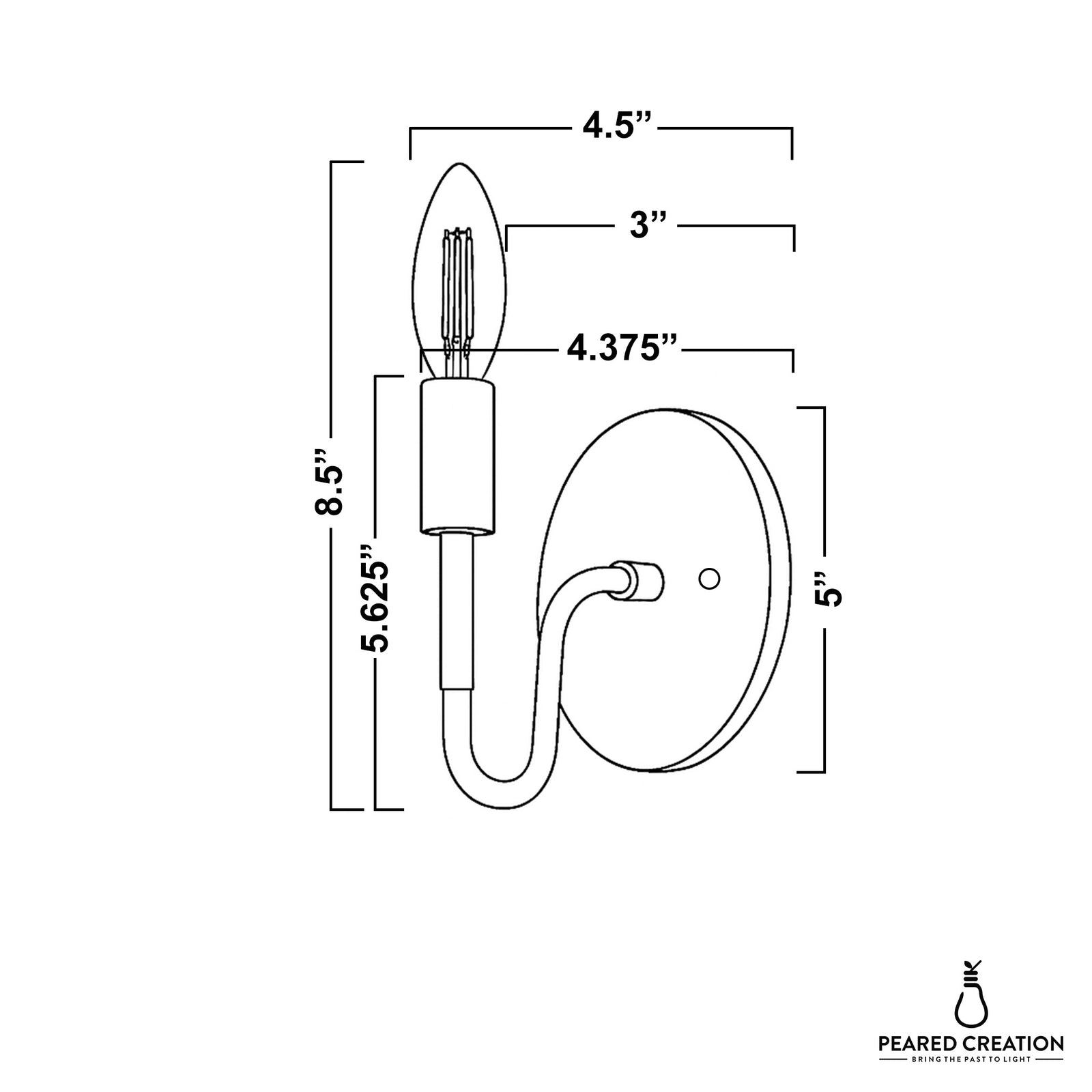 Wall sconce with oval metal backplate, curved arm, and exposed bulb holder in minimalist design. - SCONCE MODEL NO. 1100