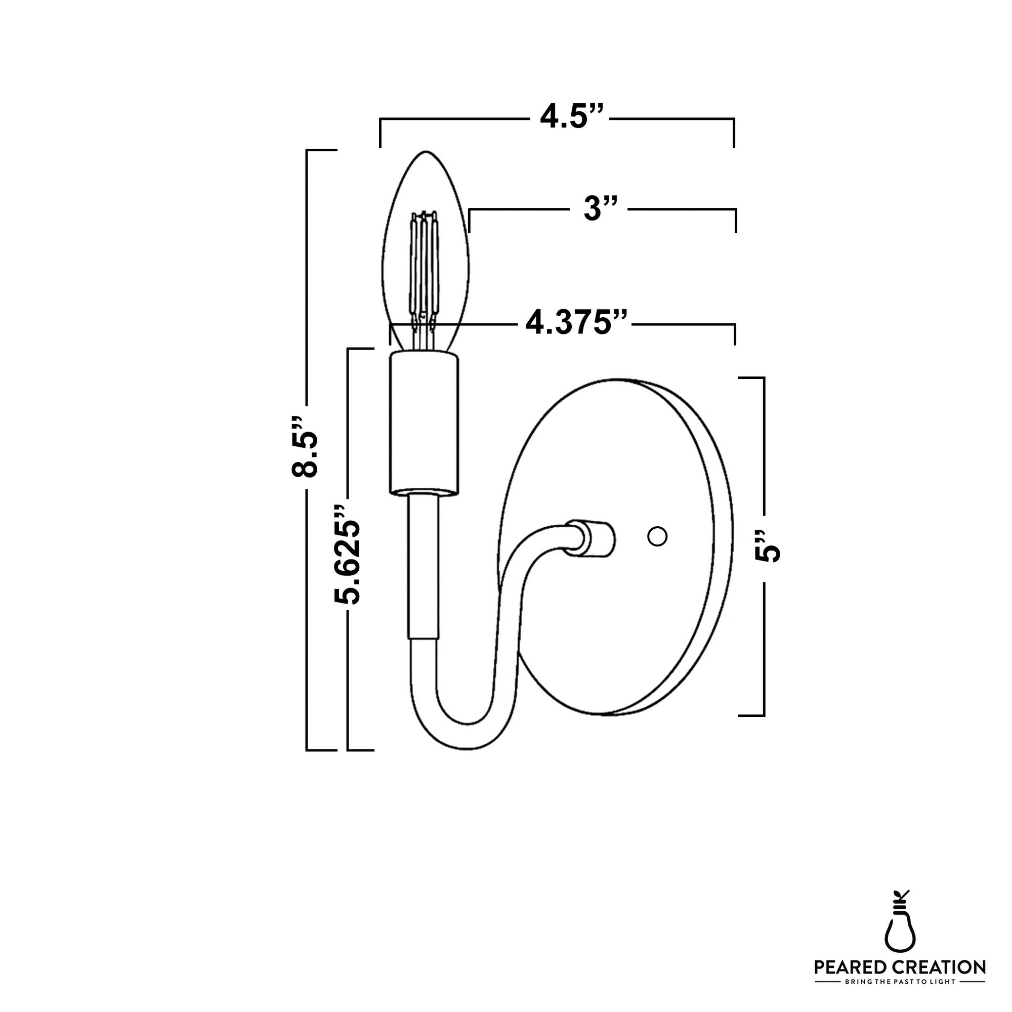 Wall sconce with oval metal backplate, curved arm, and exposed bulb holder in minimalist design. - SCONCE MODEL NO. 1100