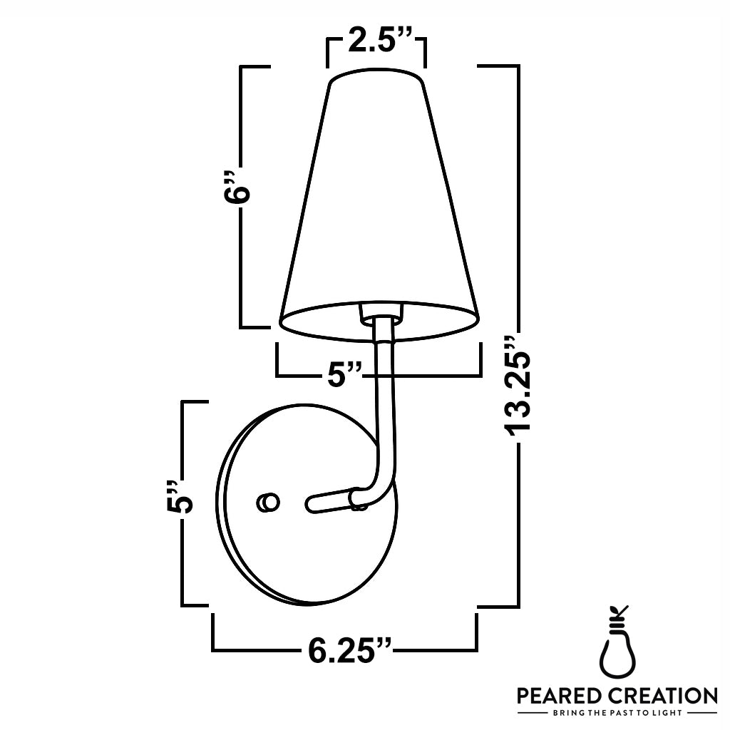 Wall sconce with tapered fabric shade, polished nickel curved arm, and round wall mount with switch. - SCONCE MODEL NO. 3928
