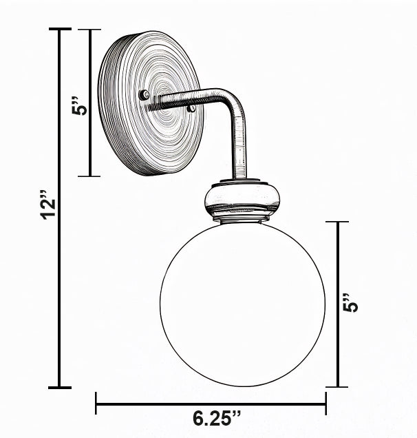 Wall sconce with round backplate and curved arm holding a 5-inch globe light fixture. - SCONCE MODEL NO. 5448