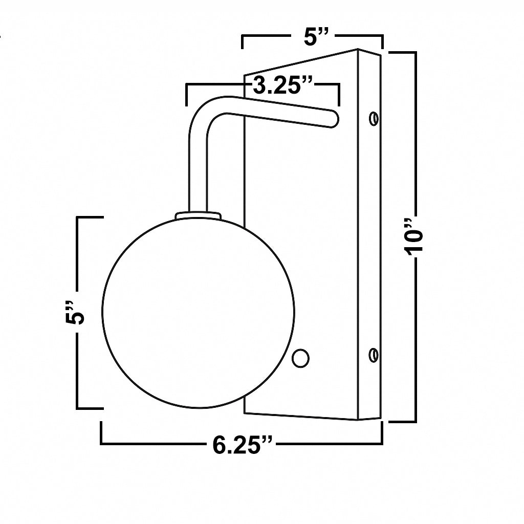 Wall sconce with 5-inch globe shade and 10-by-5-inch rectangular backplate, polished metal finish. - SCONCE MODEL NO. 9002