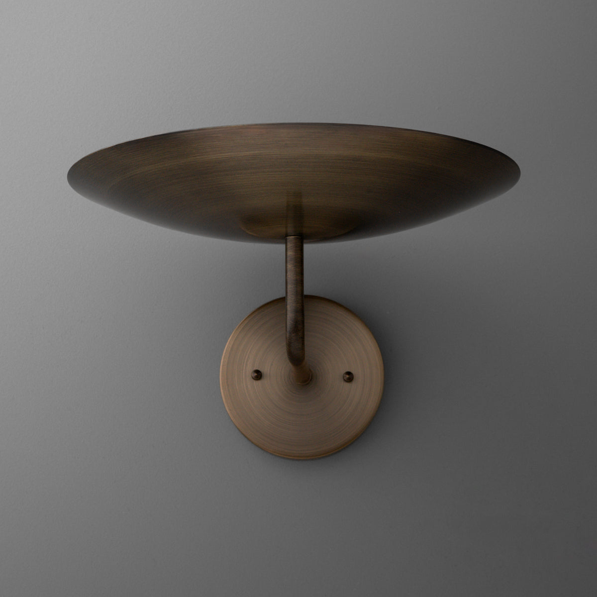 Wall-mounted sconce with three upward-facing bronze-finished metal shades and circular base. - SCONCE MODEL NO. 1504