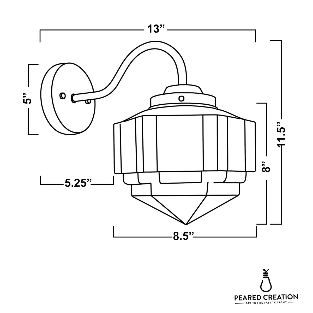Black metal wall sconce with geometric tiered shade and curved arm mounting plate. - SCONCE MODEL NO. 1058