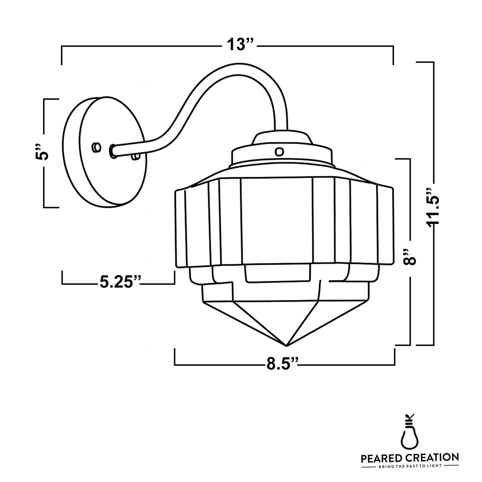 Black metal wall sconce with geometric tiered shade and curved arm mounting plate. - SCONCE MODEL NO. 1058