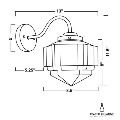 Black metal wall sconce with geometric tiered shade and curved arm mounting plate. - SCONCE MODEL NO. 1058