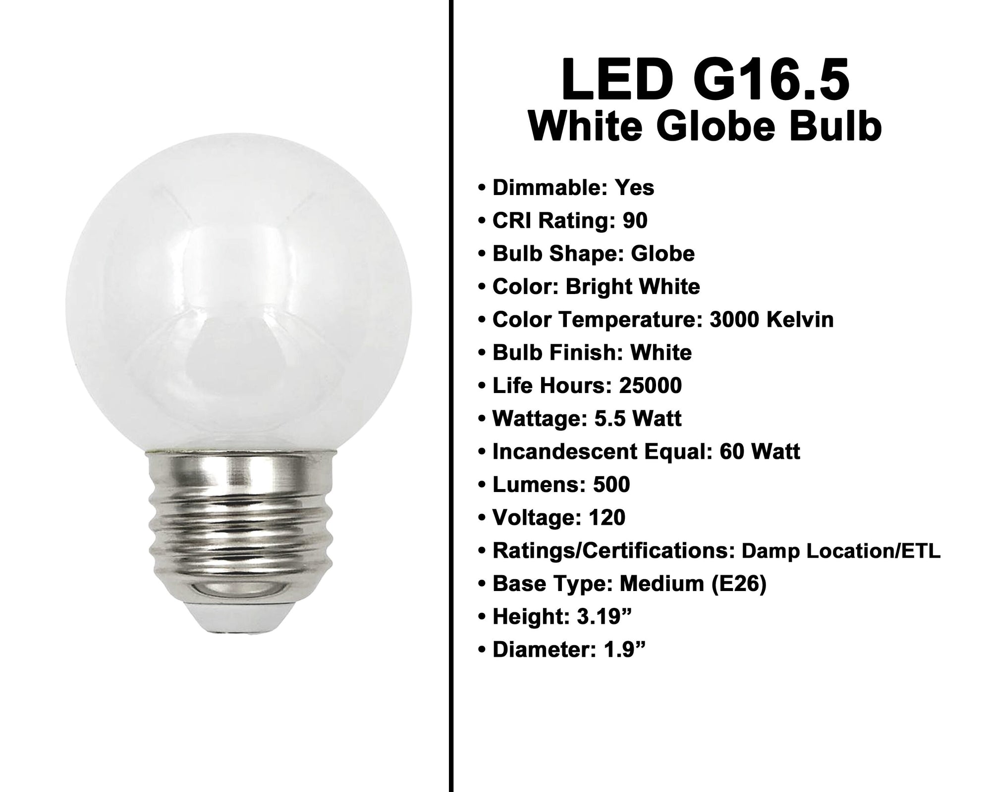 E26 Socket Globe Bulbs - 5 Pack