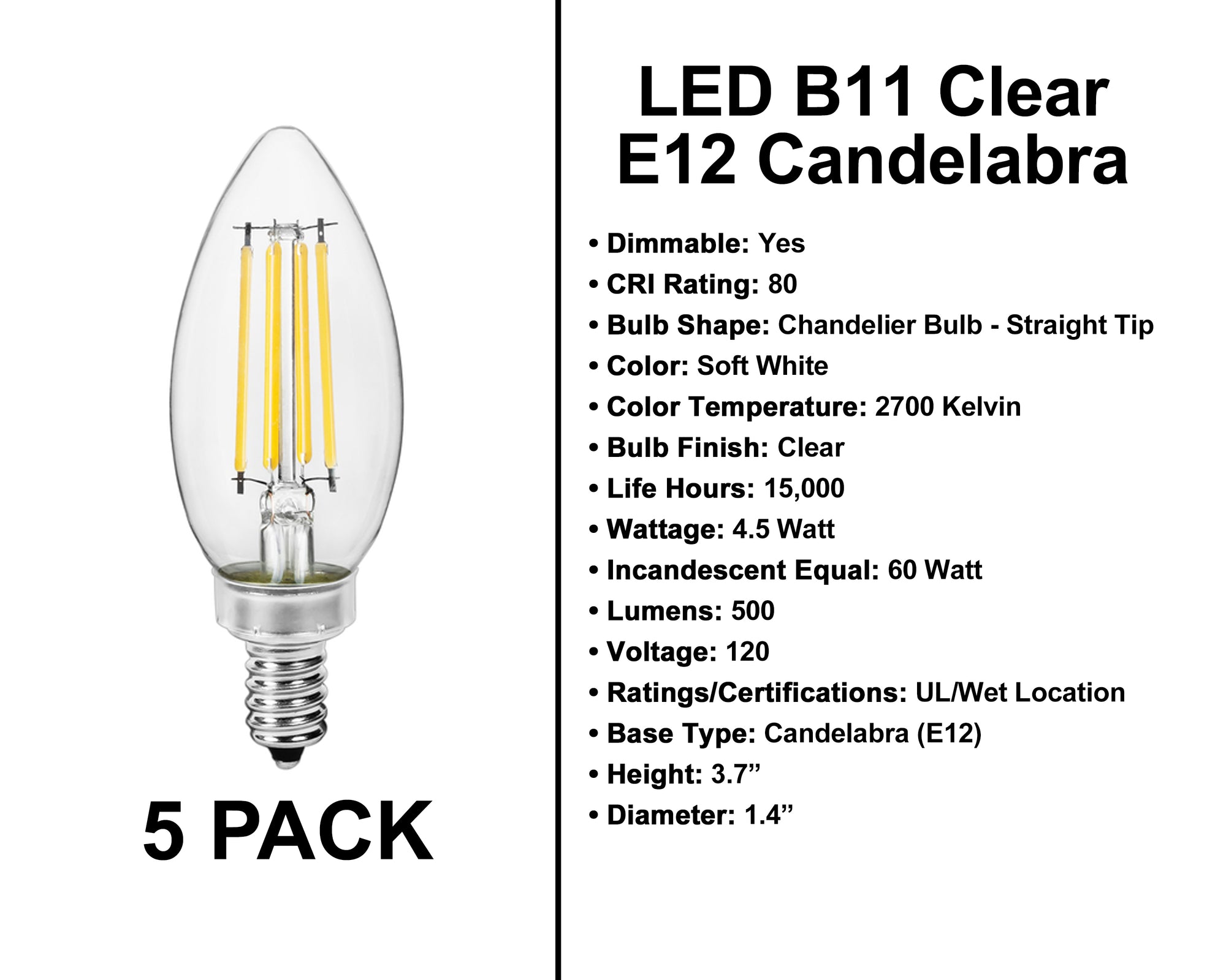 E12 Socket Bulbs - 5 Pack