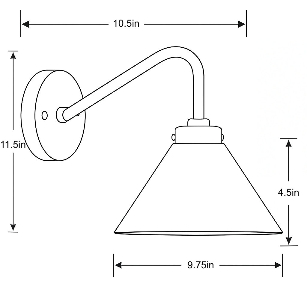 Industrial wall sconce with adjustable arm and wide conical shade, antique brass finish. - SCONCE MODEL NO. 8751