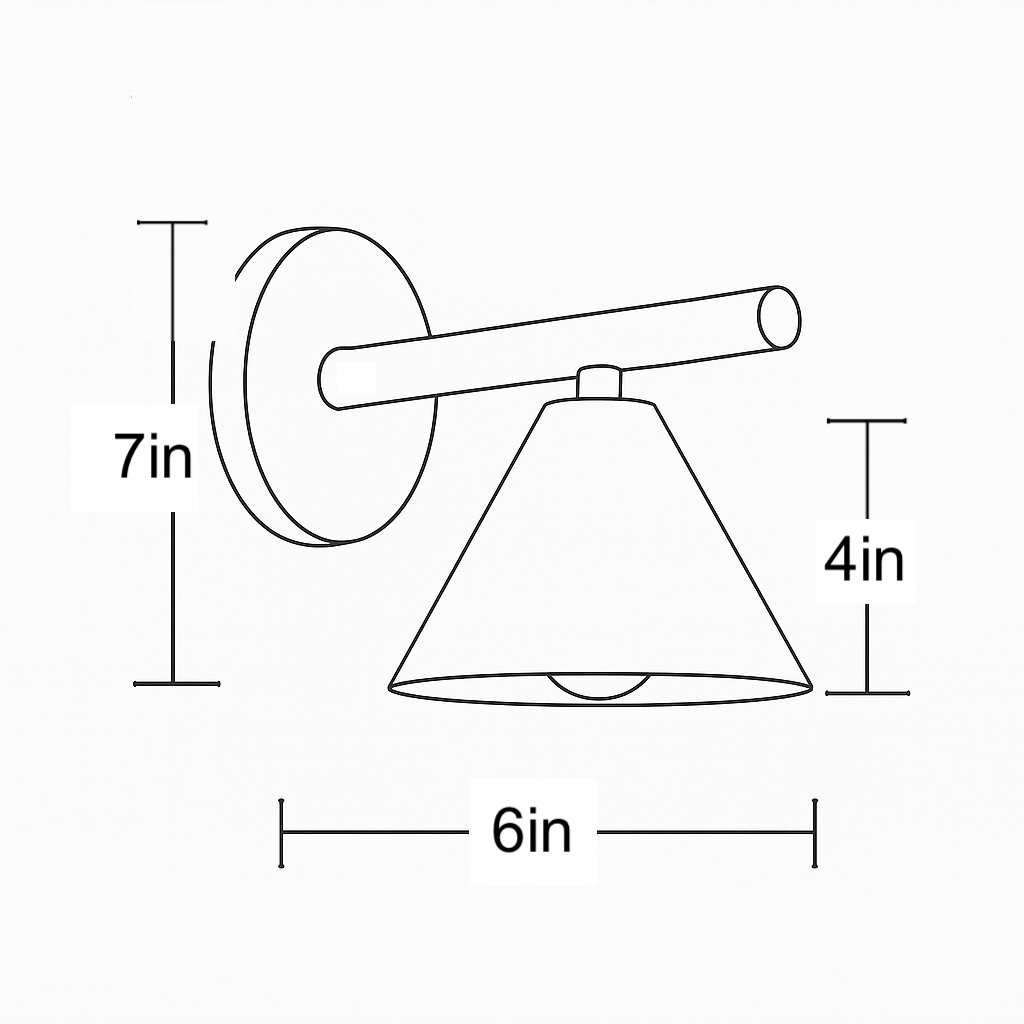 Wall sconce with round backplate and conical shade, 7in height, 6in width, 4in shade height. - SCONCE MODEL NO. 5075