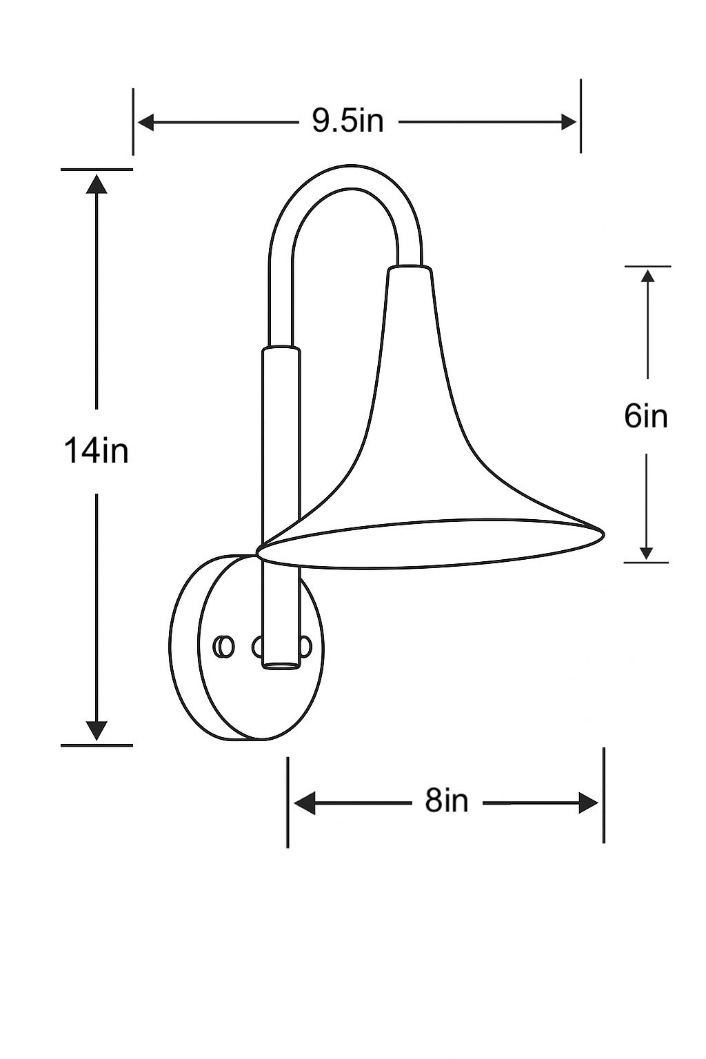Antique brass wall sconce with curved arm and flared cream-colored shade, 14in height, 9.5in width, 8in depth. - SCONCE MODEL NO. 3851