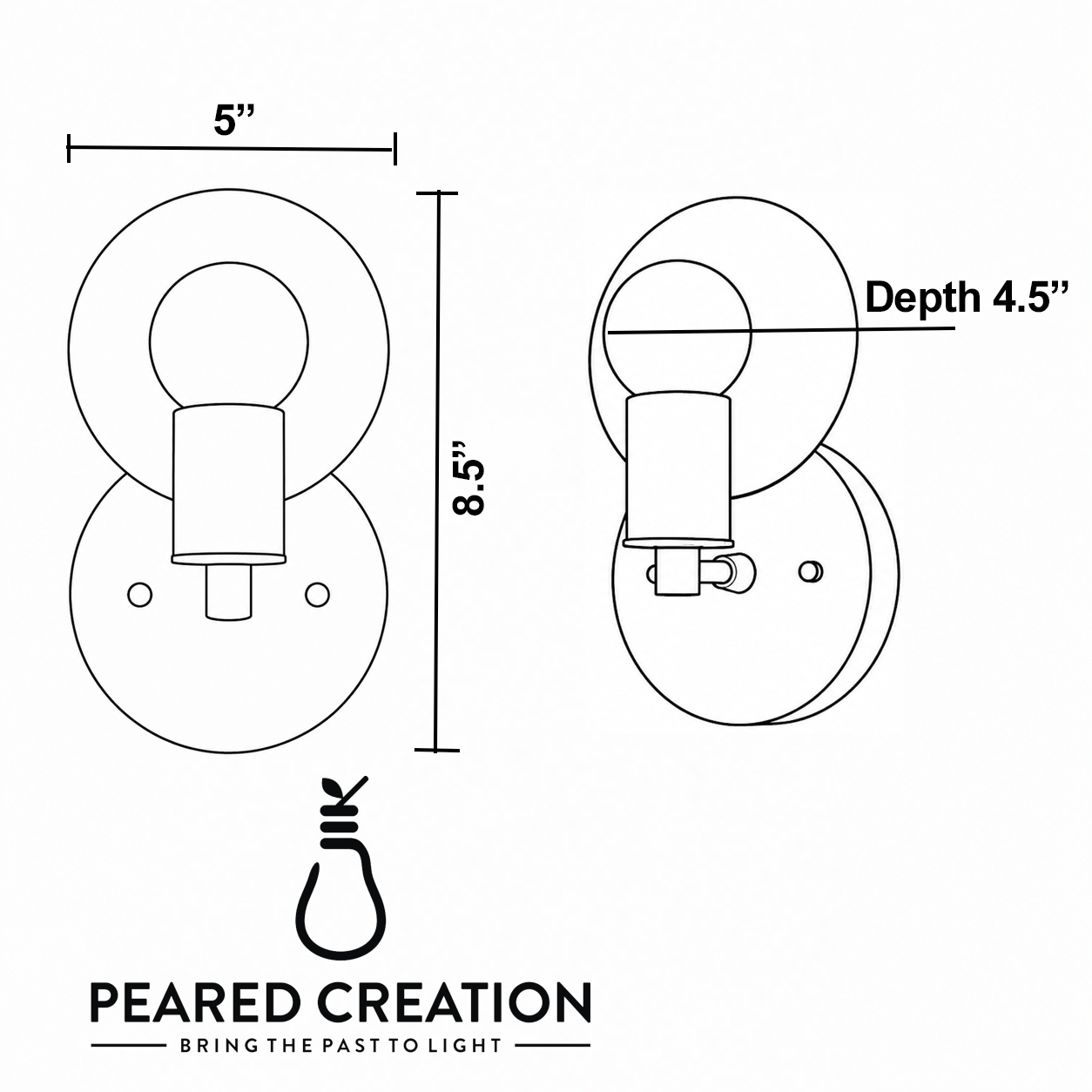Art Deco style wall sconce with circular metal backplate and exposed bulb holder in black finish. - SCONCE MODEL NO. 8677