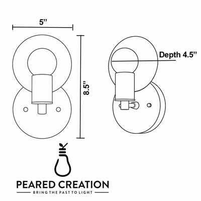 Art Deco style wall sconce with circular metal backplate and exposed bulb holder in black finish. - SCONCE MODEL NO. 8677