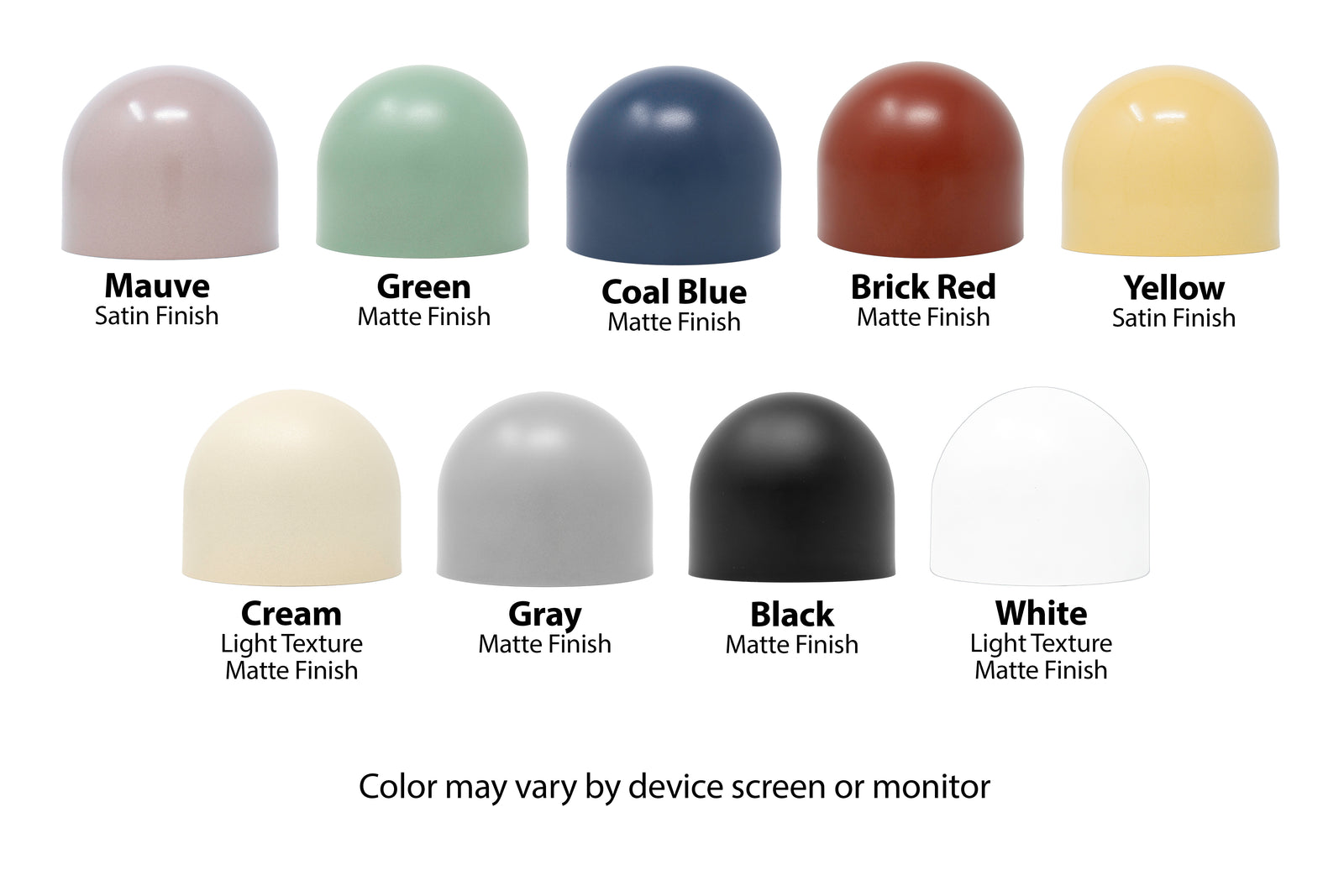Set of ten spherical vanity light globes in matte and satin finishes, featuring colors mauve, green, coal blue, brick red,. - VANITY LIGHT MODEL NO. 7680