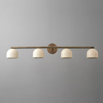Four-bulb vanity light with brushed brass finish and matte white deep dome shades. - VANITY MODEL NO. 6448