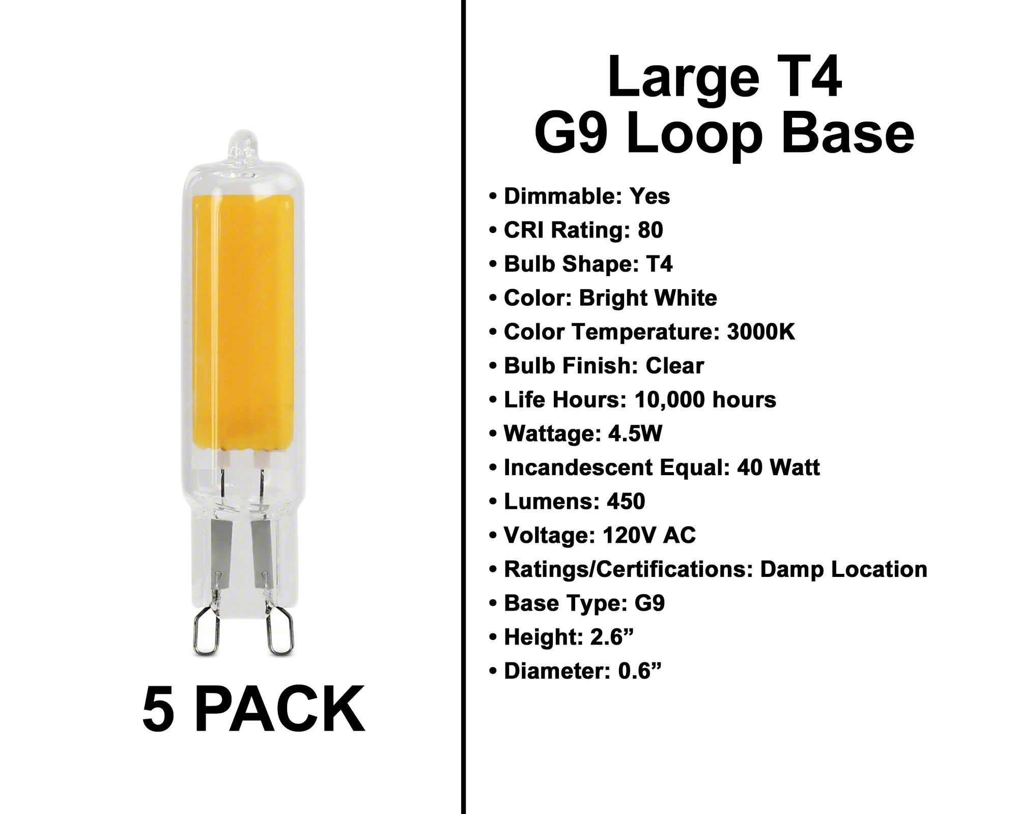 G9 Socket Bulbs - 5 Pack