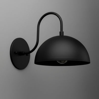Matte black dome wall sconce with curved arm and round mounting plate. - SCONCE MODEL NO. 9092