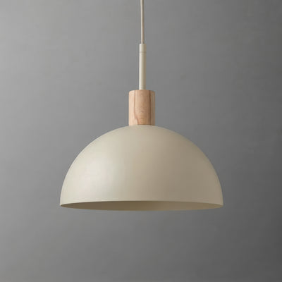 Beige dome-shaped pendant light with wooden accent and white cord suspension. - PENDANT MODEL NO. 4610