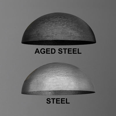 Half-dome metal sconce in aged steel finish with textured surface and open bottom. - SCONCE MODEL NO. 9874