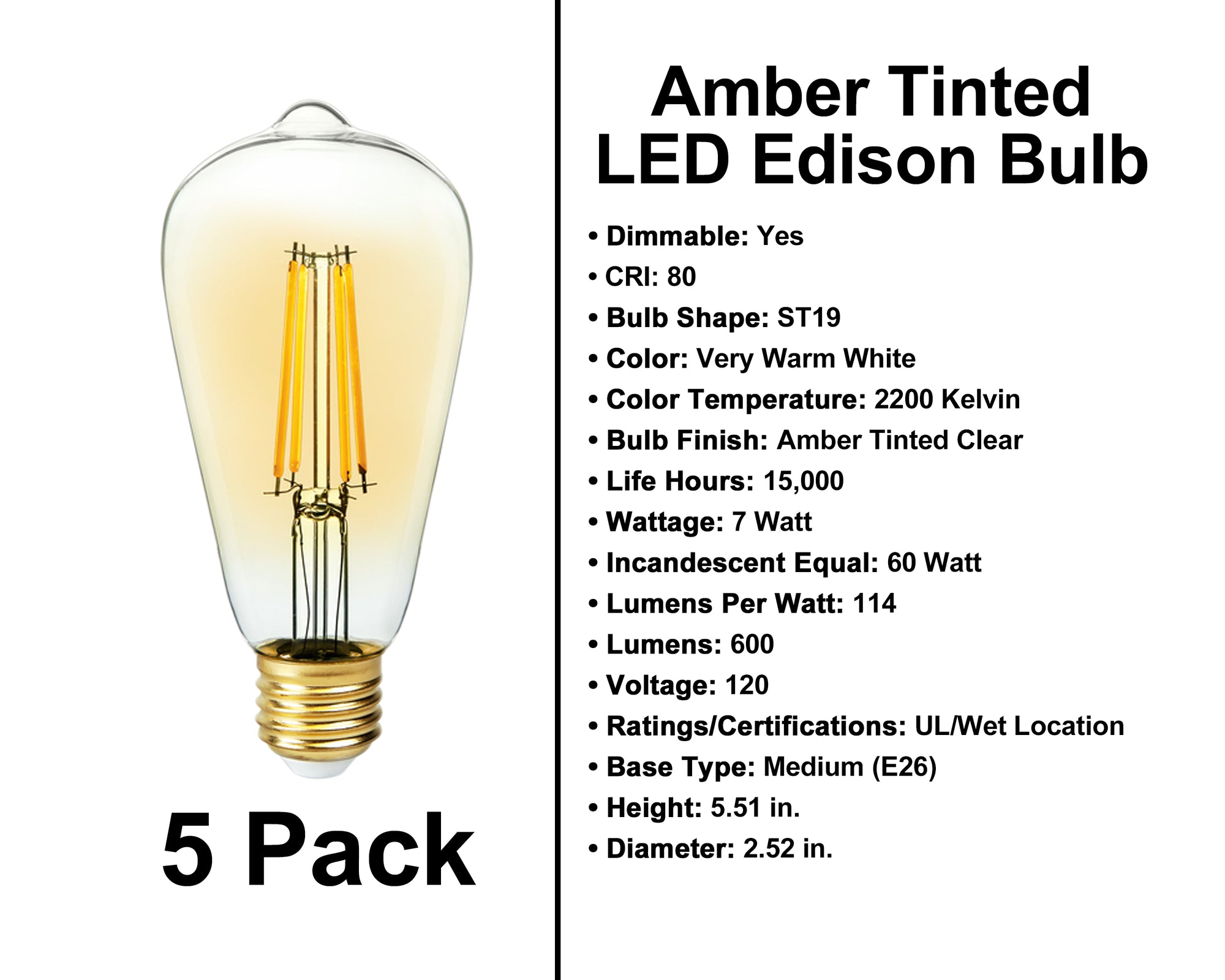 E26 Socket Bulbs - 5 Pack