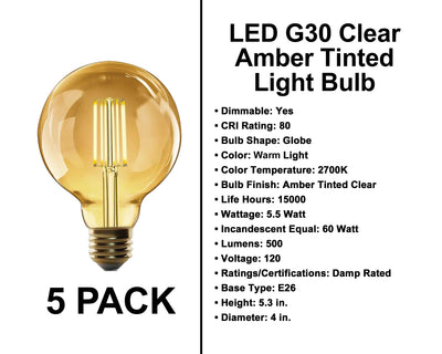 E26 Socket Globe Bulbs - 5 Pack